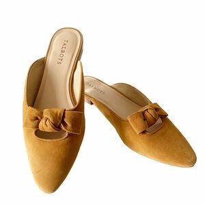 Talbots, Edison Suede Mustard Color Mules with Bow